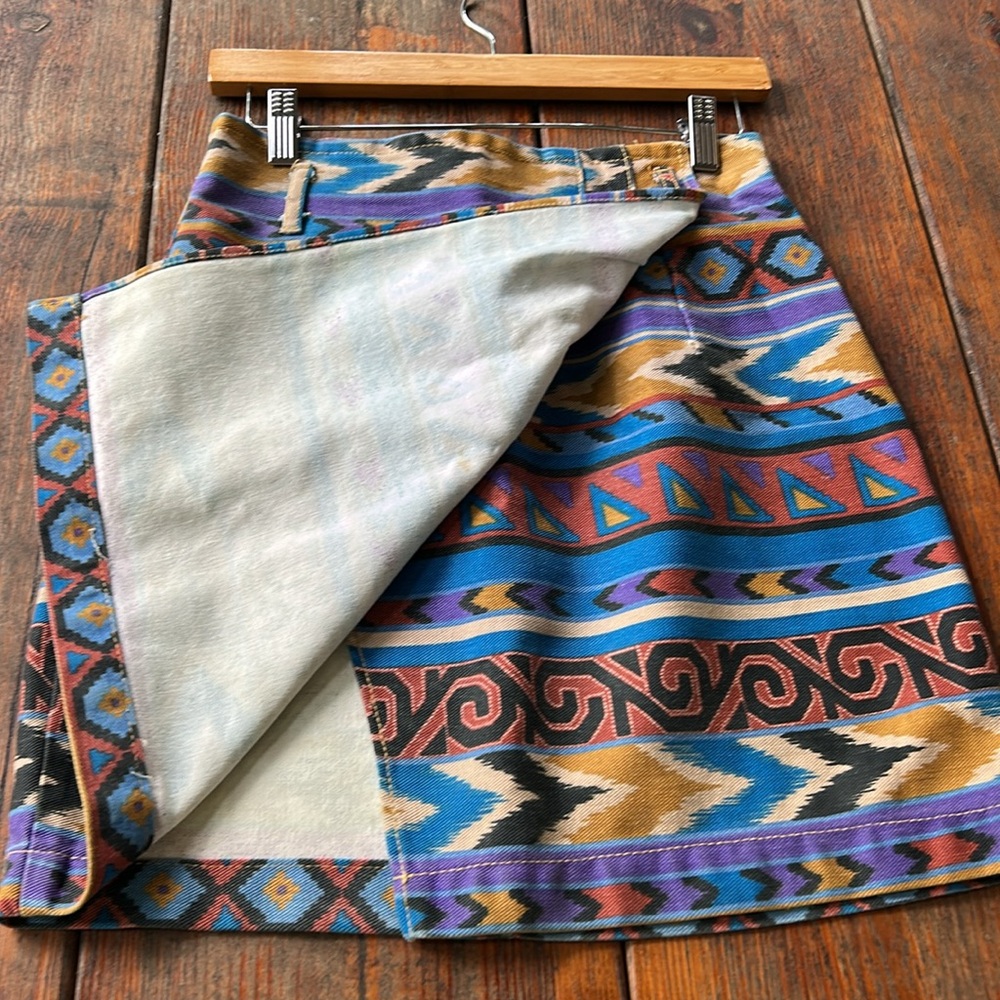 Vintage Switch USA made in USA cotton Aztec faux wrap mini skirt - Picture 6 of 8